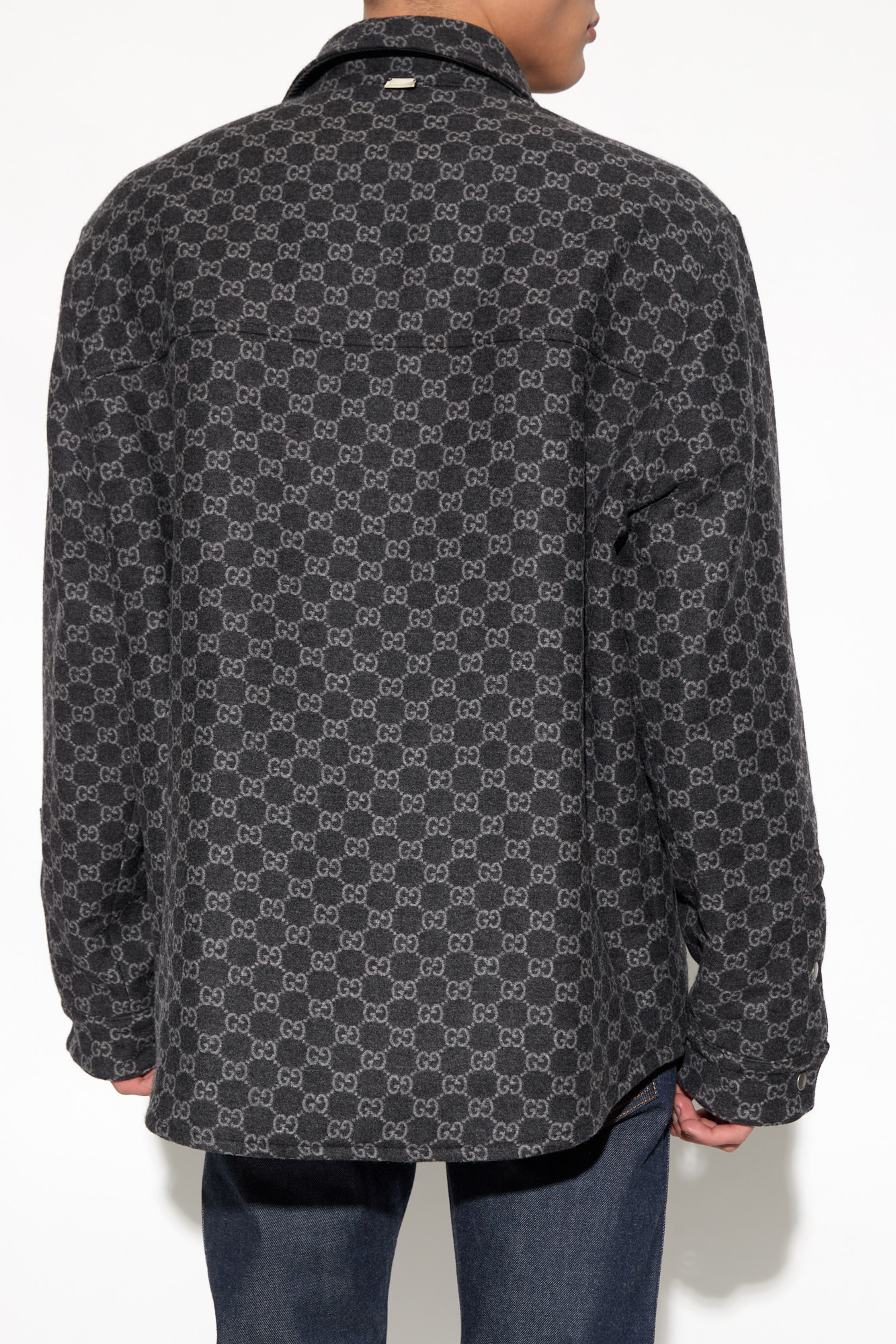 GG vichy cotton wool jacquard shirt in light blue and